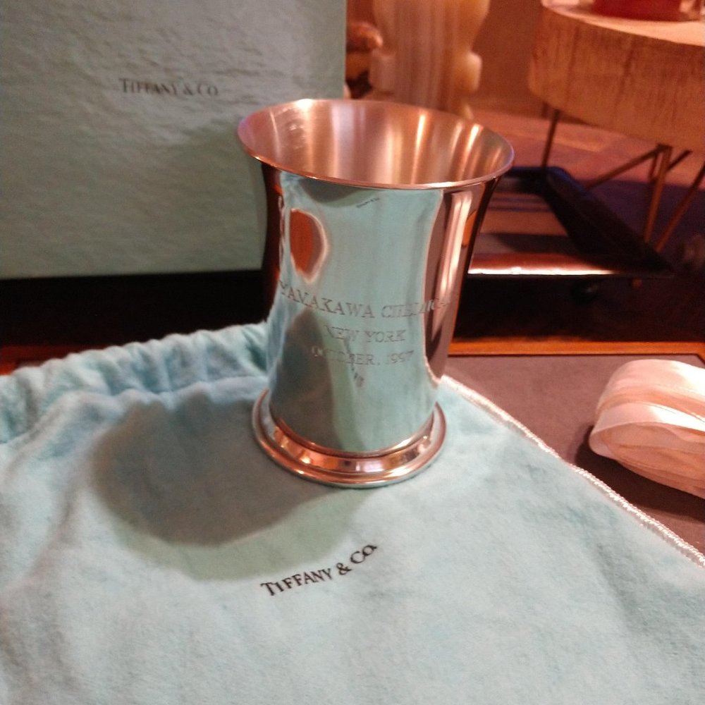 Beautiful Tiffany Pewter Cup With Bag and Box